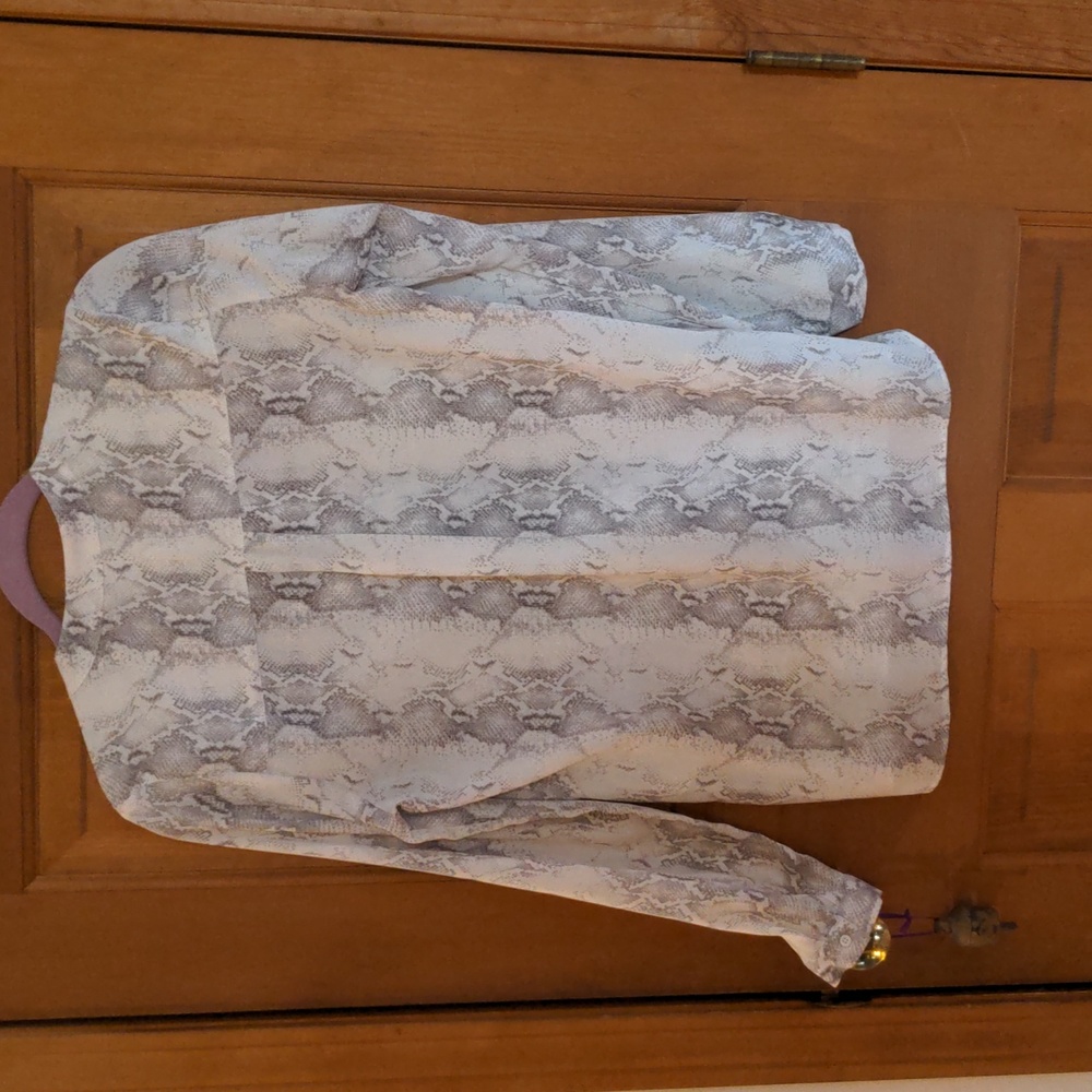 Kenar Snake Print 1/4 Button Up Blouse White Gray… - image 6